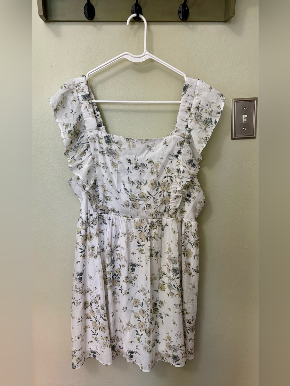 Wallflower White Floral Ruffle Dress with Green and Yellow Accents